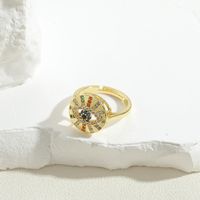Vintage Style Simple Style Devil's Eye Copper Enamel Plating Inlay Zircon 14k Gold Plated Open Rings main image 5