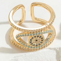 Vintage Style Simple Style Devil's Eye Copper Enamel Plating Inlay Zircon 14k Gold Plated Open Rings main image 4