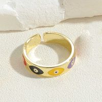 Vintage Style Simple Style Devil's Eye Copper Enamel Plating Inlay Zircon 14k Gold Plated Open Rings sku image 4