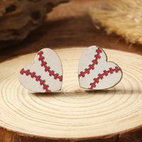 1 Pair Cute Heart Shape Wood Silver Plated Ear Studs sku image 2