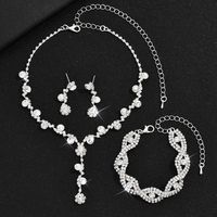 Moda Flor Cobre Embutido Perla Artificial Diamante De Imitación Pulsera Aretes Collar sku image 4