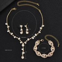 Mode Blume Kupfer Inlay Künstliche Perle Strass Armbänder Ohrringe Halskette sku image 5