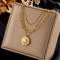 Ig Style Simple Style Geometric Titanium Steel Plating Inlay Artificial Pearls Rhinestones Shell Necklace sku image 6