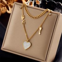 Ig Style Simple Style Geometric Titanium Steel Plating Inlay Artificial Pearls Rhinestones Shell Necklace sku image 5