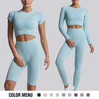 Sports Solid Color Nylon Round Neck Tracksuit Leggings main image 2
