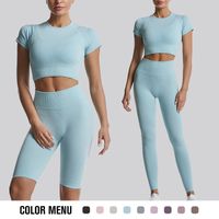 Sports Solid Color Nylon Round Neck Tracksuit Leggings main image 3