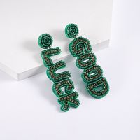1 Pair Cute Handmade Simple Style Shamrock Letter Beaded Handmade Braid Seed Bead Drop Earrings sku image 2
