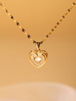 Elegant Simple Style Heart Shape Stainless Steel Plating Zircon 18k Gold Plated Pendant Necklace main image 1
