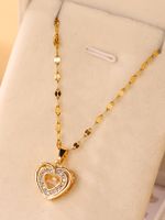 Elegant Simple Style Heart Shape Stainless Steel Plating Zircon 18k Gold Plated Pendant Necklace main image 4