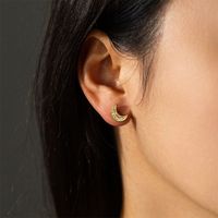 1 Pair Elegant Simple Style Moon Plating Inlay 304 Stainless Steel Rhinestones 18K Gold Plated Ear Studs main image 4