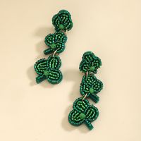 1 Pair Cute Handmade Simple Style Shamrock Letter Beaded Handmade Braid Seed Bead Drop Earrings sku image 1