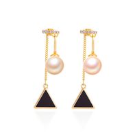 Fashion Flash Diamond Pearl Triangle Oil Rear Hanging Earrings Nhdp149391 sku image 3