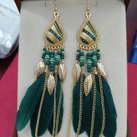 Creative Feather Boho Rice Bead Stud Long Waterdrop Tassel Earrings sku image 8