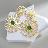 1 Pair Elegant Simple Style Flower Plating 304 Stainless Steel Glass Stone 18K Gold Plated Drop Earrings sku image 1