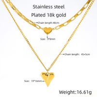 304 Stainless Steel 18K Gold Plated Simple Style Plating Heart Shape Double Layer Necklaces main image 2
