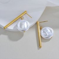 1 Pair Elegant Simple Style Geometric Plating 304 Stainless Steel Imitation Pearl 18K Gold Plated Drop Earrings main image 6