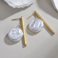 1 Pair Elegant Simple Style Geometric Plating 304 Stainless Steel Imitation Pearl 18K Gold Plated Drop Earrings main image 3