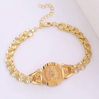 Simple Style Virgin Mary St Jude Flower Copper Plating Carving 18k Gold Plated White Gold Plated Bracelets sku image 1