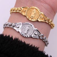 Simple Style Virgin Mary St Jude Flower Copper Plating Carving 18k Gold Plated White Gold Plated Bracelets main image 3