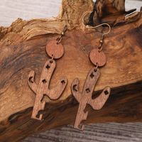 1 Pair Vintage Style Star Moon Hollow Out Wood Drop Earrings main image 1
