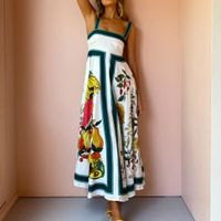 Women's Strap Dress Regular Dress Elegant Square Neck Sleeveless Flower Midi Dress Daily Street main image 4