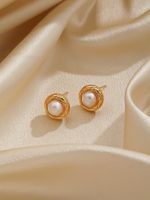 1 Pair Casual Elegant Geometric Inlay Artificial Pearl Copper Pearl 18k Gold Plated Ear Studs main image 1
