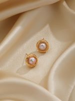 1 Pair Casual Elegant Geometric Inlay Artificial Pearl Copper Pearl 18k Gold Plated Ear Studs main image 8