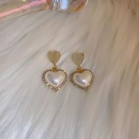 1 Pair Elegant Simple Style Heart Shape Alloy Artificial Rhinestones Artificial Pearls Drop Earrings main image 5