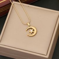 Stainless Steel 18K Gold Plated Simple Style Plating Star Moon Zircon Earrings Necklace main image 3