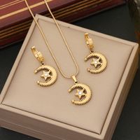 Stainless Steel 18K Gold Plated Simple Style Plating Star Moon Zircon Earrings Necklace main image 1