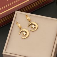 Stainless Steel 18K Gold Plated Simple Style Plating Star Moon Zircon Earrings Necklace main image 4