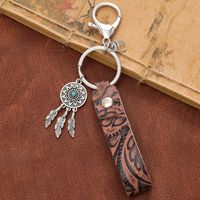 Simple Style Cactus Leaf Dreamcatcher Pu Leather Alloy Turquoise Bag Pendant Keychain main image 7