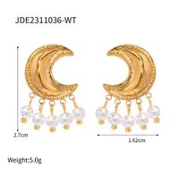 1 Pair IG Style Moon Plating 304 Stainless Steel Artificial Pearl Drop Earrings main image 2