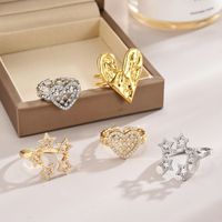 Stainless Steel Copper Sweet Simple Style Plating Star Heart Shape Zircon Adjustable Ring main image 1