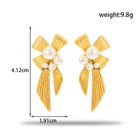 1 Pair Vintage Style Simple Style C Shape Water Droplets Bow Knot Plating Inlay Stainless Steel Pearl Zircon 18k Gold Plated Ear Studs main image 5
