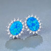 1 Pair Elegant Classic Style Oval Plating Inlay Copper Artificial Gemstones White Gold Plated Ear Studs main image 7