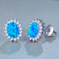 1 Pair Elegant Classic Style Oval Plating Inlay Copper Artificial Gemstones White Gold Plated Ear Studs main image 1