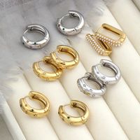 1 Pair Simple Style U Shape Round Plating Inlay Stainless Steel Pearl Zircon 18K Gold Plated Earrings main image 1