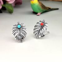 1 Pair Vintage Style Ethnic Style Bohemian Leaves Plating Inlay Alloy Turquoise Silver Plated Ear Cuffs main image 3