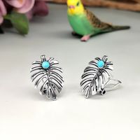 1 Pair Vintage Style Ethnic Style Bohemian Leaves Plating Inlay Alloy Turquoise Silver Plated Ear Cuffs main image 4