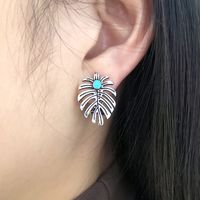 1 Pair Vintage Style Ethnic Style Bohemian Leaves Plating Inlay Alloy Turquoise Silver Plated Ear Cuffs main image 6
