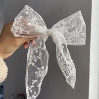 Sweet Solid Color Bow Knot Lace Embroidery Lace Hair Clip Rubber Band sku image 6