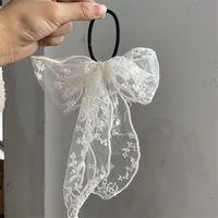 Sweet Solid Color Bow Knot Lace Embroidery Lace Hair Clip Rubber Band sku image 1