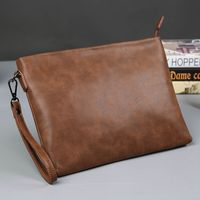Men's Solid Color Pu Leather Zipper Handbag sku image 1