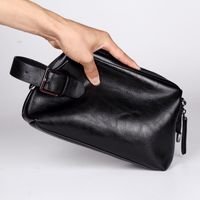 Men's Solid Color Pu Leather Zipper Handbag main image 1