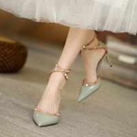 Women's Elegant Sexy Color Block Point Toe Ankle Strap Sandals sku image 12