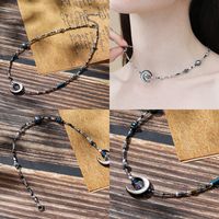 Vintage Style Simple Style Classic Style Moon Stainless Steel Beaded Copper Beaded Enamel Plating 14k Gold Plated 18k Gold Plated Women's Necklace main image 1