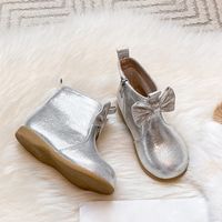 Girl's Vintage Style Solid Color Bowknot Round Toe Booties main image 3