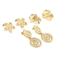 1 Pair IG Style Simple Style C Shape Flower Plating Inlay Stainless Steel Pearl Zircon 18K Gold Plated Drop Earrings Ear Studs main image 5