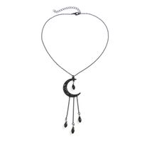 Gothic Retro Simple Style Moon Water Droplets Alloy Copper Spray Paint Crystal Tassel Women's Pendant Necklace main image 5